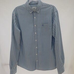 Johnnie-O Hangin Out Men's Shirt Long Sleeve Logo Pocket Blue Yellow Check Large